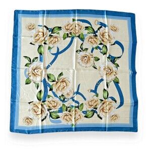 Blue & Beige Floral Square Scarf 35” X 35” New Headscarf Scarve